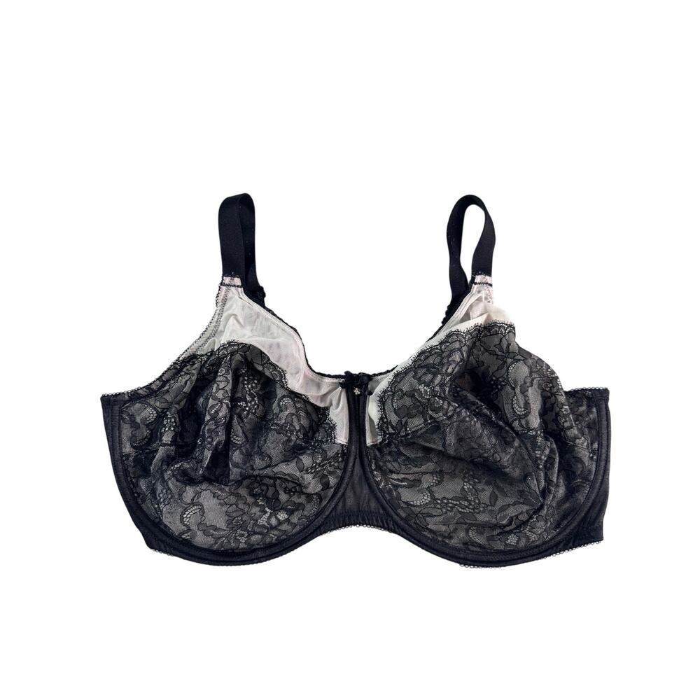 Cacique 46H Black Lace Unlined Underwire Bra Sheer Floral Full Coverage